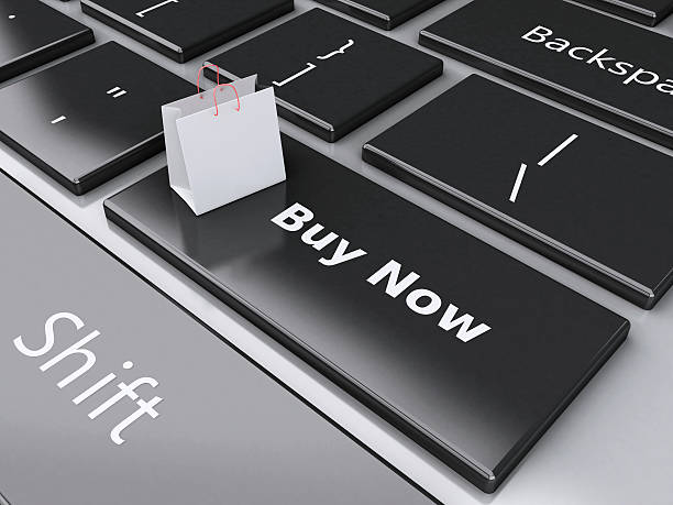 istock 3d Shopping bag on computer keyboard. Online shopping concept. 530811989