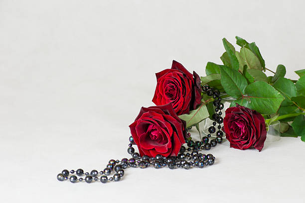 istock Red rose and string of pearls 530812277