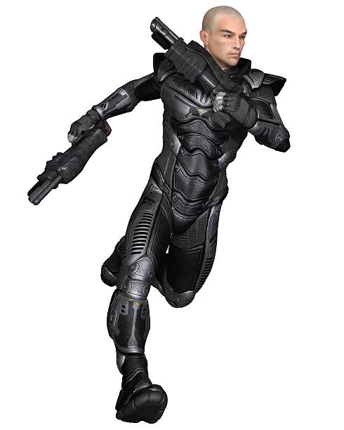 istock Future Soldier, Male, Running - science fiction illustration 530812396