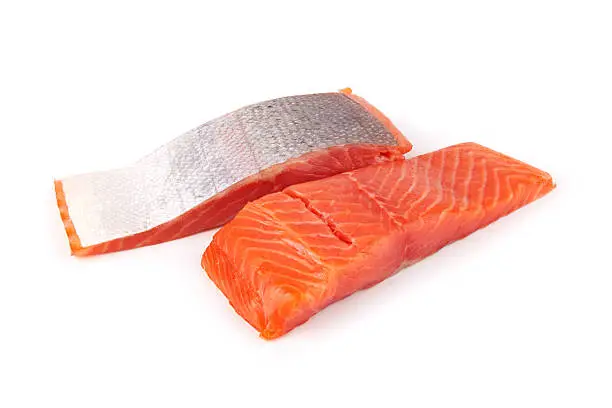 Fillet of salmon vacuum packed isolated on white background