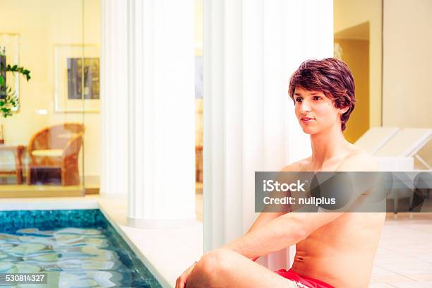 Young Man At The Spa Stock Photo - Download Image Now - 2015, Adult, Architectural Column
