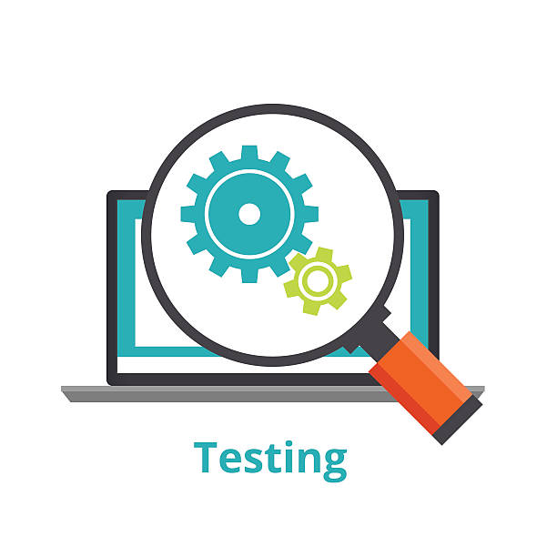 Testing laptop applications. flat illustration isolated on white background. Testing laptop applications. flat illustration isolated on white background medical test stock illustrations