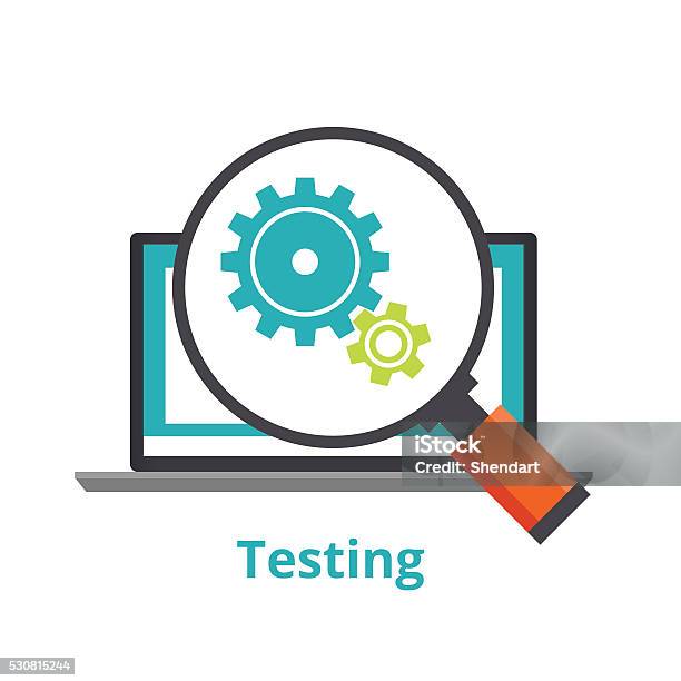 Testing Laptop Applications Flat Illustration Isolated On White Background Stock Illustration - Download Image Now