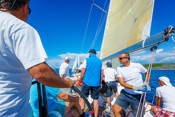 istock Sailing crew on sailboat on regatta 530815351