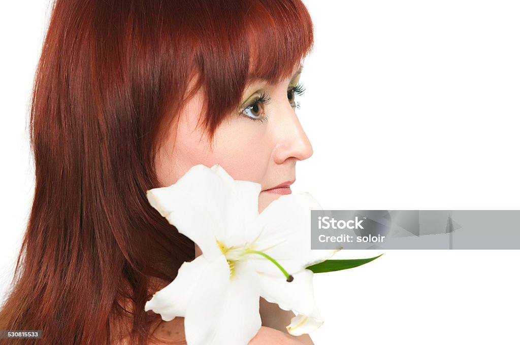 The girl with a lily flower The girl with a lily flower on a white background 20-24 Years Stock Photo