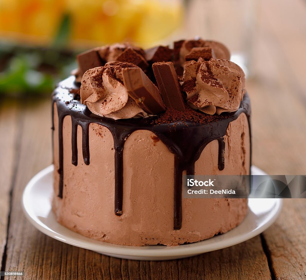 chocolate cake on wooden background Baked Stock Photo