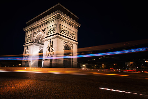 Arc de Triomphe in the Paris night.