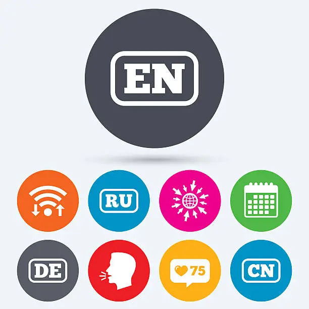 Vector illustration of Language icons. EN, DE, RU and CN translation.