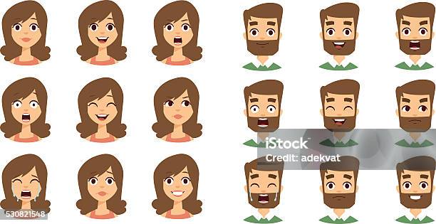 Menschliche Gefühle Gesicht Vektorset Stock Vektor Art und mehr Bilder von Gesichtsausdruck - Gesichtsausdruck, Menschliches Gesicht, Verhalten und Emotionen