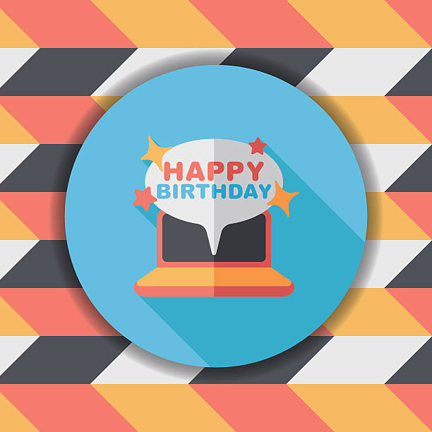 computer birthday message flat icon with long shadow,eps10 computer birthday message flat icon with long shadow,eps10 computer birthday stock illustrations