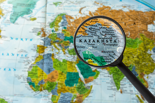 Map of Kazakhstan through magnifying glass
