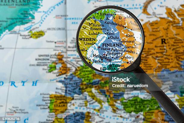 Map Of Finland Stock Photo - Download Image Now - Finland, Map, Magnifying Glass