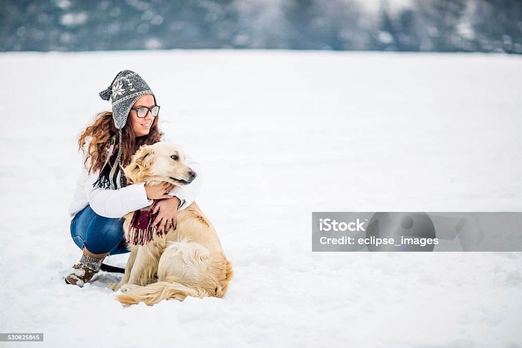 Young woman with her dog 2015 Stock Photo