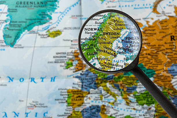 Map of Sweden map of Sweden through magnifying glass scandinavian descent photos stock pictures, royalty-free photos & images