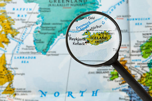 mappa dell'islanda - ingrandimento su scala ridotta foto e immagini stock