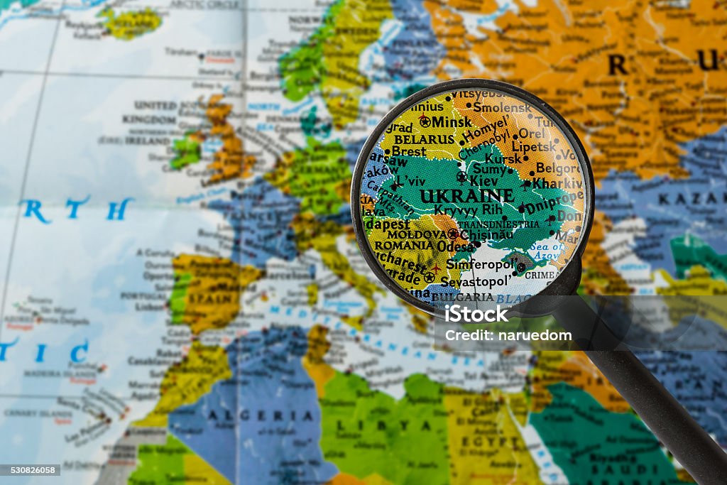 Map of Ukraine map of Ukraine through magnifying glass Ukraine Stock Photo