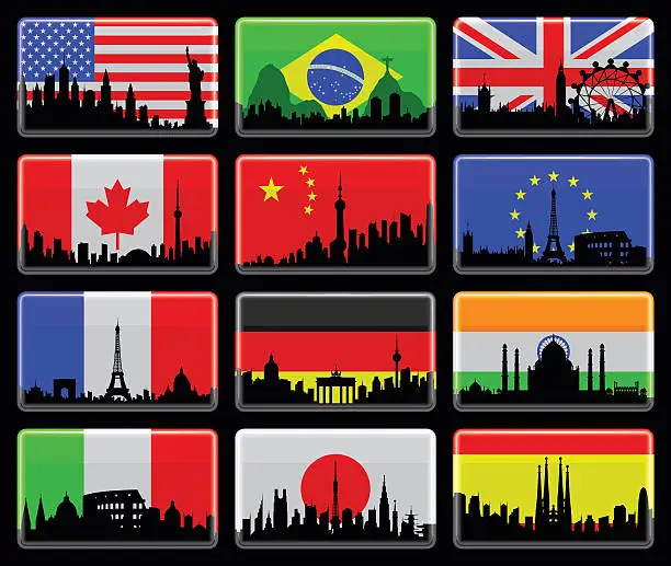 Vector illustration of Flags Isolated on Black