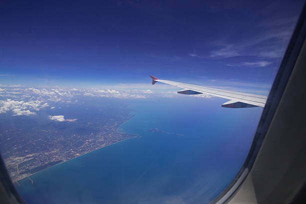 istock window aircraft during flight in wing with top view 530826772