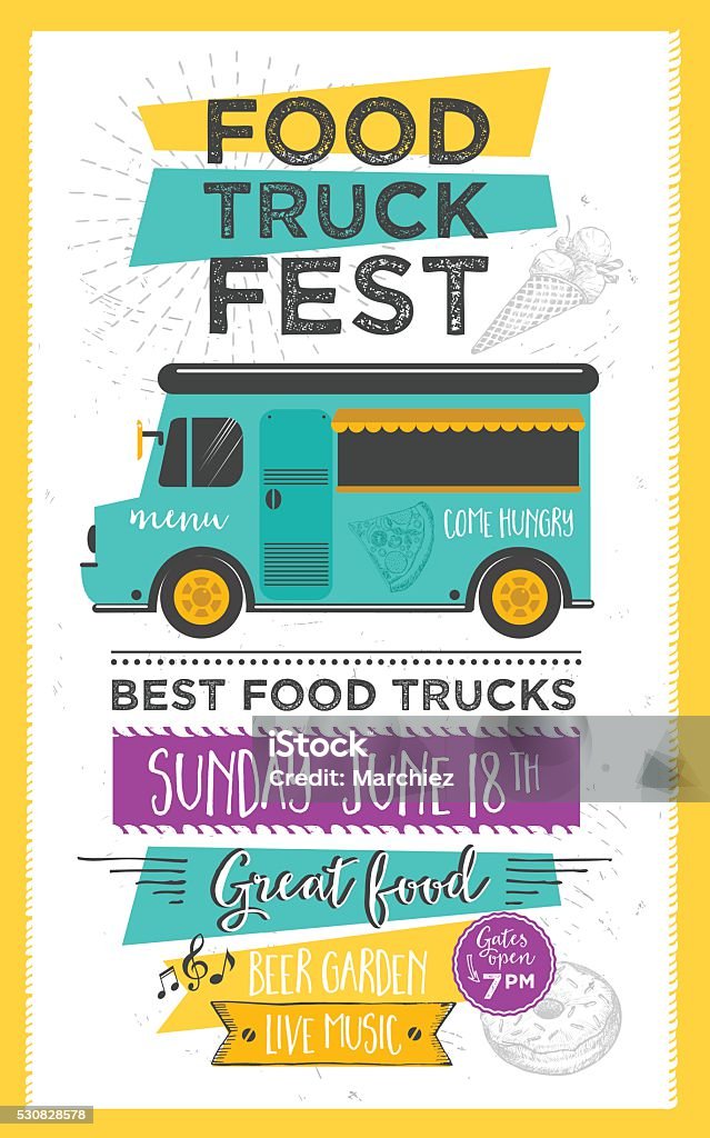 Food truck party invitation. Food menu template design. Food truck festival menu food brochure, street food template design.  Ice Cream stock vector