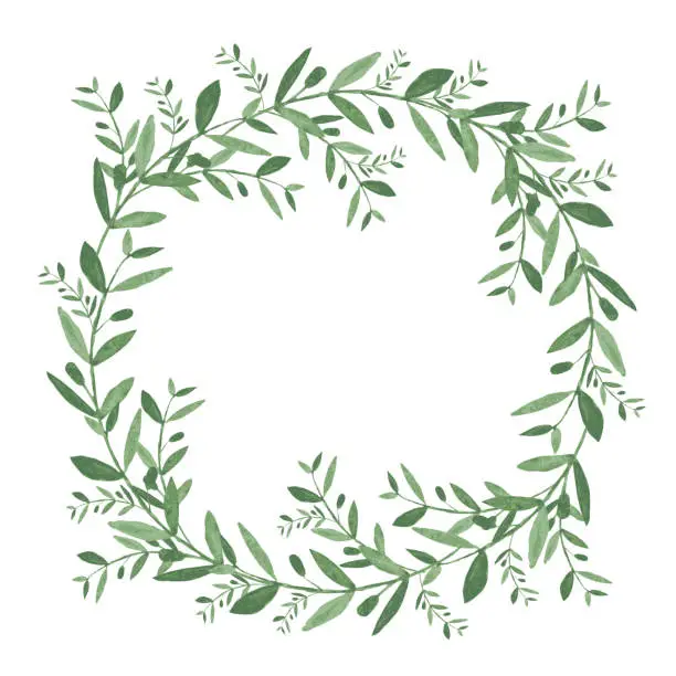 Vector illustration of Watercolor olive wreath. Isolated vector illustration on white b