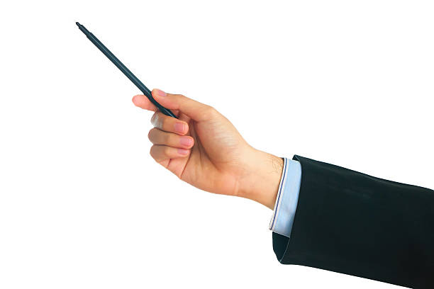 istock Male hand in suit with black pen ready 530830148