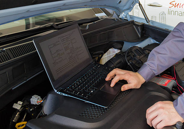istock car mechanic with laptop 530830573