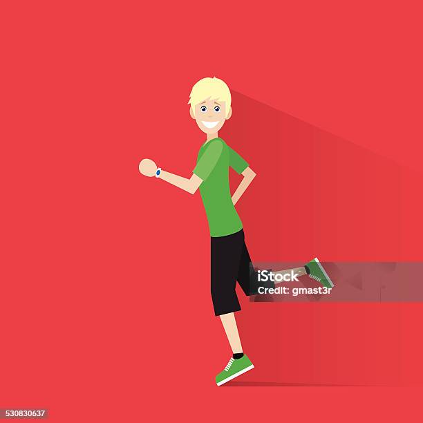 Uomo In Esecuzione Di Sport Fitness Tracker Polso Corridore Jogging - Immagini vettoriali stock e altre immagini di Abbigliamento sportivo