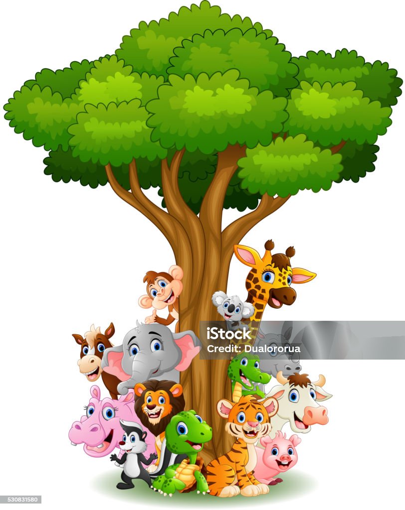 Collection Animal Stand Around Tree Stock Illustration - Download Image Now  - Animal, Cartoon, Characters - iStock