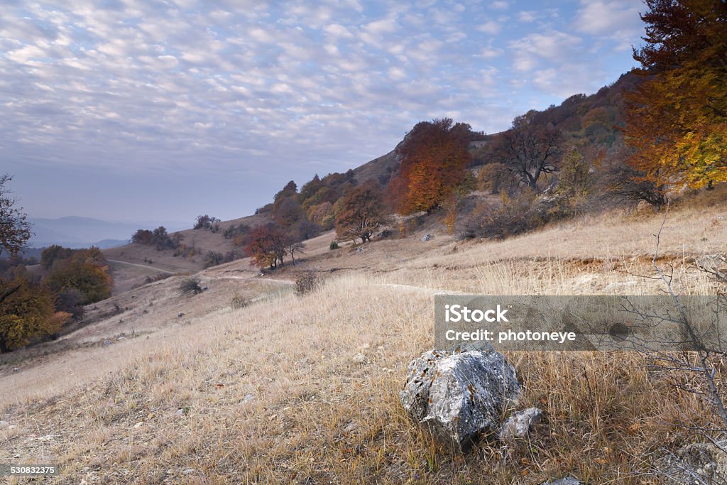 Slope on hills.. Landscape in Transylvania on cold day in october.. Abandoned Stock Photo