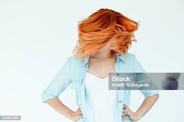 Motion Shot Of Dyed Hair Stock Photo - Download Image Now - Women, Dyed Red Hair, Redhead