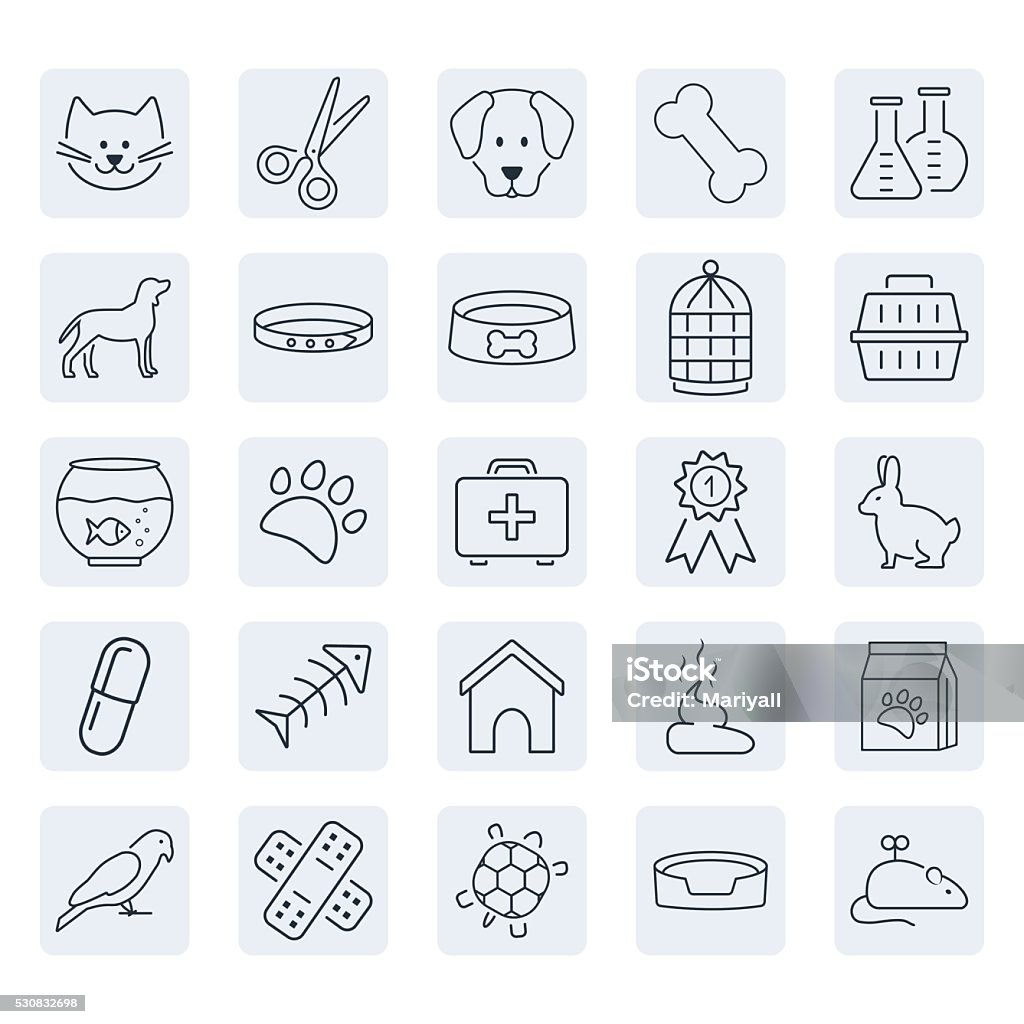 Pets related icon set in thin line style Icon Symbol stock vector