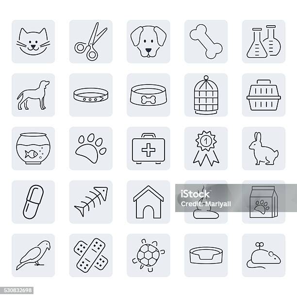 Pets Related Icon Set In Thin Line Style Stock Illustration - Download Image Now - Icon Symbol, Abstract, Animal