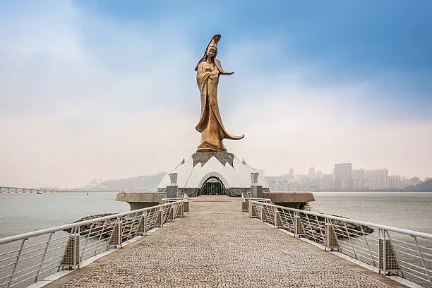 Kun Iam Statue in front of the Macao skyline. Nikon D810. Macau, Special Administrative Region of the People's Republic of China.