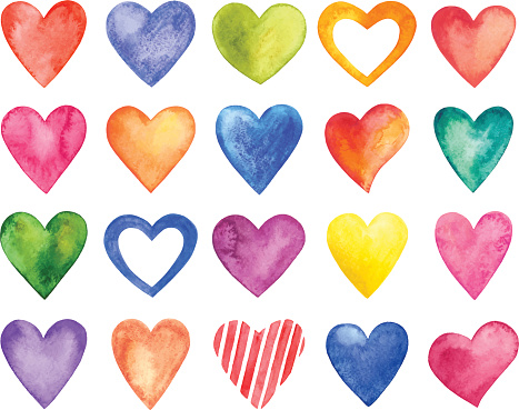 Vector watercolor hearts set, Valentine Day