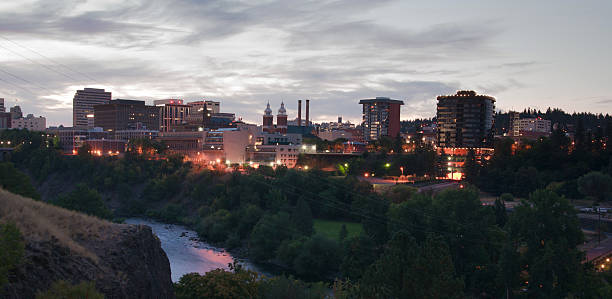 Sunrise Spokane Downtown Skyline River Valley Financial Center