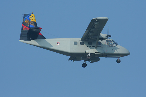 Chiangmai, Thailand - December 17, 2008:  L9-14/26, GAF N22B Nomad of Royal Thai Air force. Landing to Chiangmai Airport.