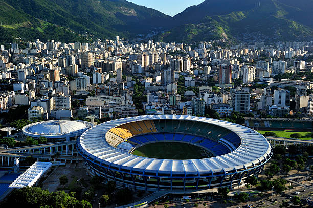 Aerial view of Maraca Stadium, Rio de Janeiro Rio de Janeiro, Brazil - April 13, 2010: Maraca Stadium, world famous soccer stadium, originally built in 1950 to host FIFA World Cup. It will host opening & closing ceremony of 2016 Rio Olympic, Rio de Janeiro, Brazil 2014 stock pictures, royalty-free photos & images