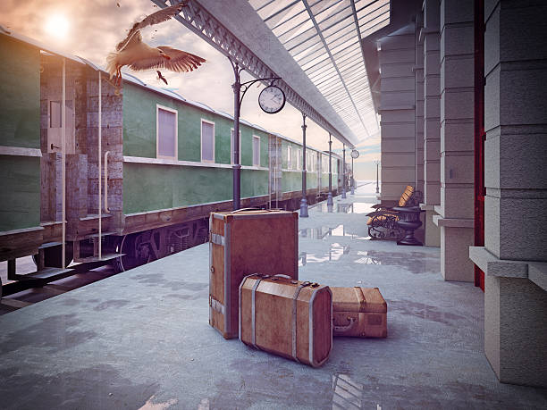 retro railway train station stock photo