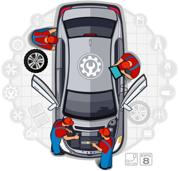Profesjonalne naprawy samochodu – artystyczna grafika wektorowa