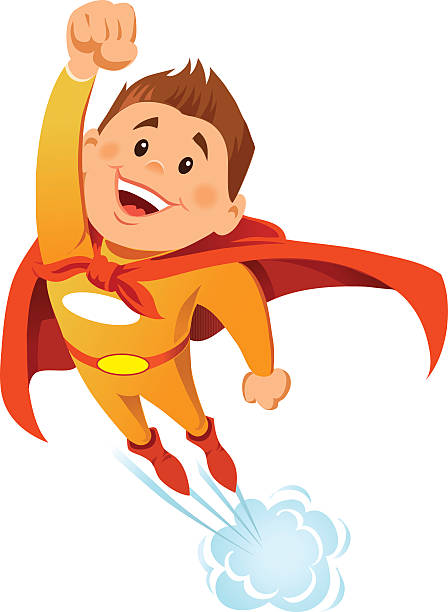 ilustraciones, imágenes clip art, dibujos animados e iconos de stock de chico súper héroe en vuelo - valiant
