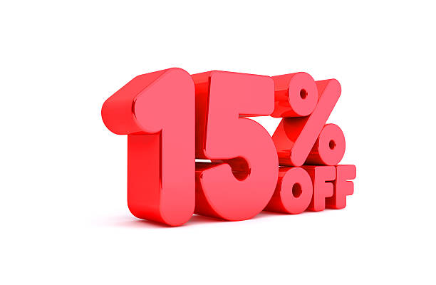 15% Off 3D Render Red Word Isolated in White Background