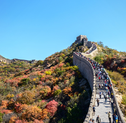 Great Wall at Badaling. People are climbing the Great Wall. Located in Beijing, China.