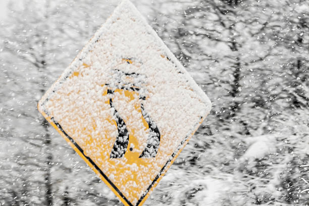 istock Yellow sing on the winter. 530873869