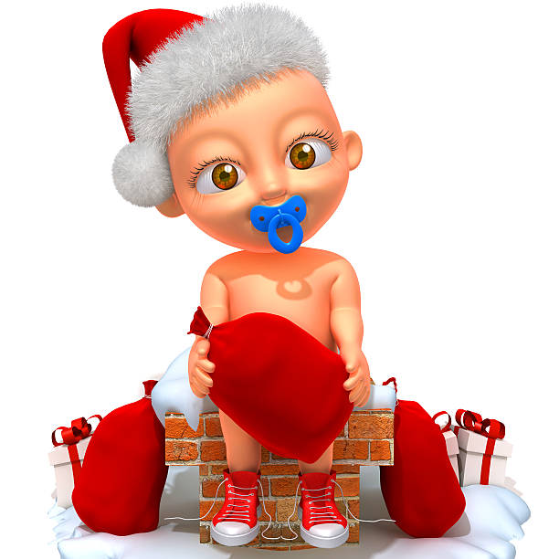 baby jake weihnachtsmann, 3d-illustration - christmas three dimensional shape small men stock-fotos und bilder