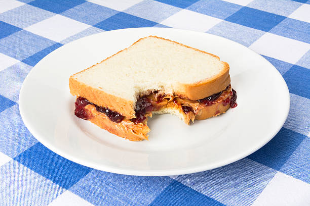 Peanut butter and jelly sandwich stock photo