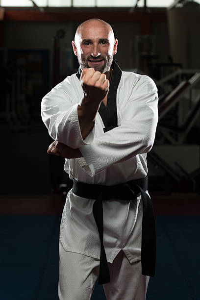 istock Taekwondo Fighter Expert With Fight Stance 530885927