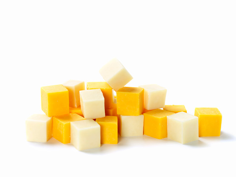 Cubes of White and Yellow Cheddar Cheese -Photographed on Hasselblad H1-22mb Camera