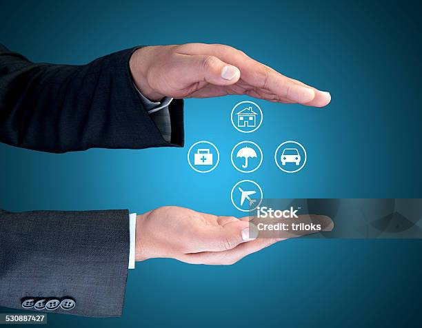 Insurance Agent Showing Interface Icons Stock Photo - Download Image Now - Insurance, Insurance Agent, Security