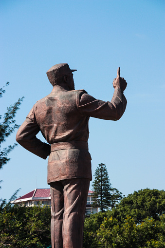 A statue of former president Samora Machel stands looking over the city of Maputo, Mozambique.