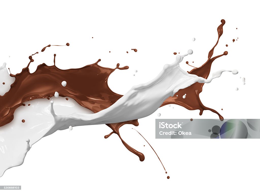 chocolate and milk splash milk and chocolate splashing isolated on white Splashing Stock Photo